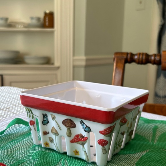 Macy's Other - Mushroom Berry Basket + Poppy 3 Flower Melamine Serveware Set of 2 New With Tags